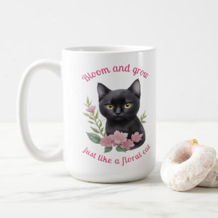 Schattigee kat bloemenontwerp bloeien en groeien koffiemok