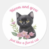 Schattigee kat bloemenontwerp bloeien en groeien ronde sticker (Voorkant)
