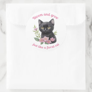 Schattigee kat bloemenontwerp bloeien en groeien ronde sticker