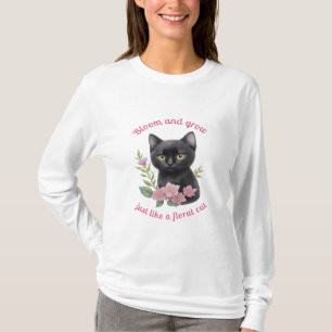 Schattigee kat bloemenontwerp bloeien en groeien t-shirt