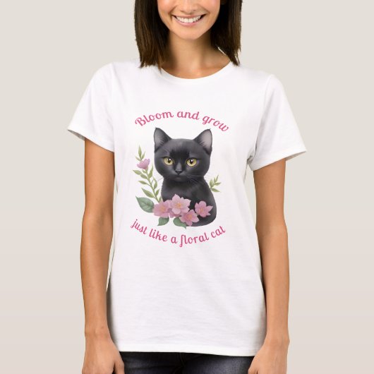 Schattigee kat bloemenontwerp bloeien en groeien t-shirt (Voorkant)