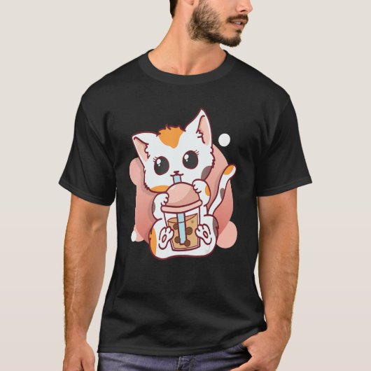 Schattigee Kat Boba Tea Bubble Tea Vrouwen Meisjes T-shirt (Voorkant)