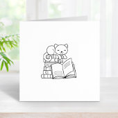 Schattigee kat bovenop Stack of Books 1x1 Rubberstempel