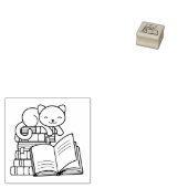 Schattigee kat bovenop Stack of Books 1x1 Rubberstempel (Gestempeld)