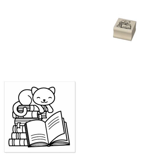 Schattigee kat bovenop Stack of Books 1x1 Rubberstempel (Gestempeld)