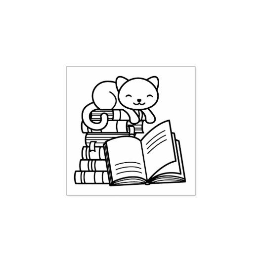 Schattigee kat bovenop Stack of Books 1x1 Rubberstempel (Afrduk)