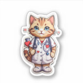 Schattigee kat cardiologie verpleegkundige sticker (Voorkant)