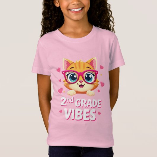 Schattigee Kat Cartoon met Bril - 2e Graad Vibes T-shirt (Voorkant)