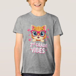 Schattigee Kat Cartoon met Bril - 2e Graad Vibes Tri-Blend Shirt