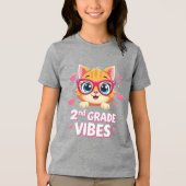 Schattigee Kat Cartoon met Bril - 2e Graad Vibes Tri-Blend Shirt (Voorkant)