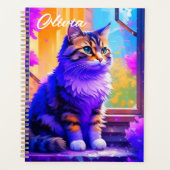 Schattigee kat die in Venster AI Kunst zitten Planner (Voorkant)