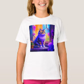 Schattigee kat die in Venster AI Kunst zitten T-shirt (Voorkant)