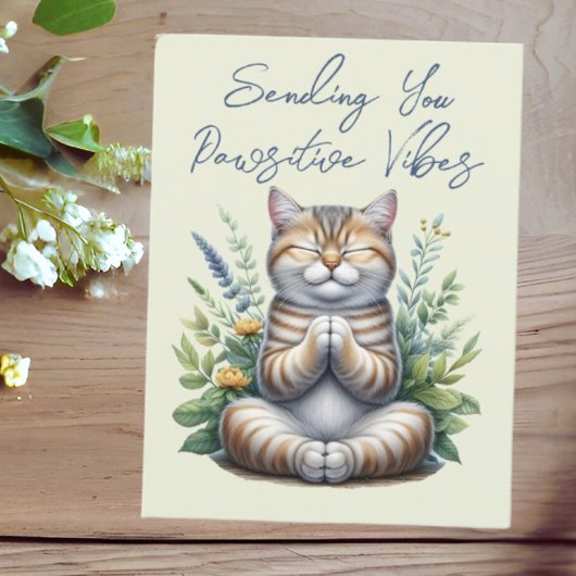 Schattigee kat die positieve vibes aanmoediging ve briefkaart