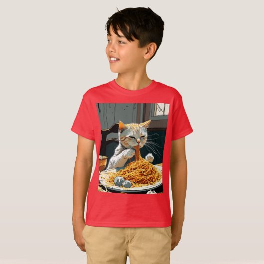 SCHATTIGEE KAT DIE SPAGHETTI EET T-SHIRT (Voorkant volledig)
