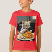 SCHATTIGEE KAT DIE SPAGHETTI EET T-SHIRT (Voorkant)