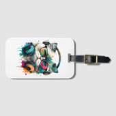 Schattigee kat draagt een bril en headset Bagagela Bagagelabel (Voorkant (horizontaal))