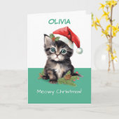 Schattigee kat draagt Santa Hat Meowy Christmas Kaart (Gele Bloem)