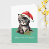 Schattigee kat draagt Santa Hat Meowy Christmas Kaart (Gele Bloem)