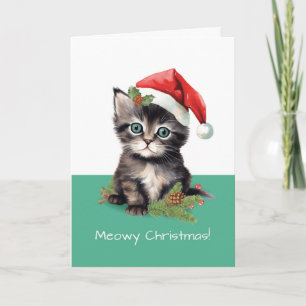 Schattigee kat draagt Santa Hat Meowy Christmas Kaart
