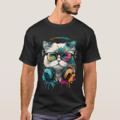 Schattigee kat dragen bril & headset t-shirt (Voorkant)