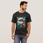 Schattigee kat dragen bril & headset t-shirt (Voorkant volledig)