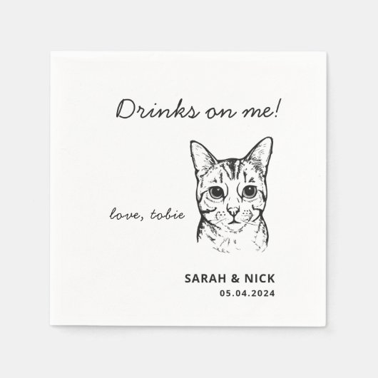 Schattigee kat Drink op me bruiloft Servet (Voorkant)