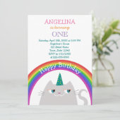 Schattigee Kat Eenhoorn Meisje 1e Verjaardag Kaart (Staand voorkant)