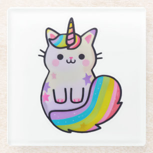 Schattigee kat eenhoorn regenboog glazen onderzetter