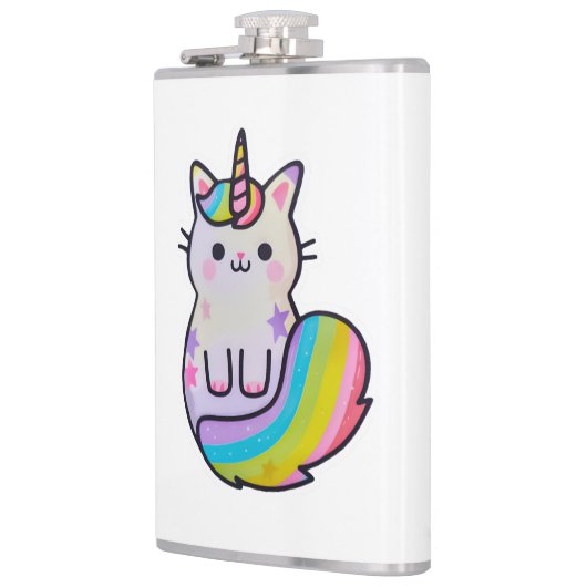 Schattigee kat eenhoorn regenboog heupfles (Links)