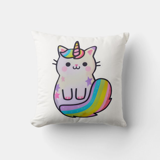 Schattigee kat eenhoorn regenboog kussen (Voorkant)