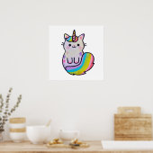 Schattigee kat eenhoorn regenboog poster (Keuken)