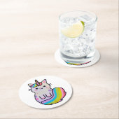 Schattigee kat eenhoorn regenboog ronde kartonnen onderzetter (Insitu)