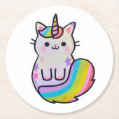Schattigee kat eenhoorn regenboog ronde kartonnen onderzetter (Voorkant)