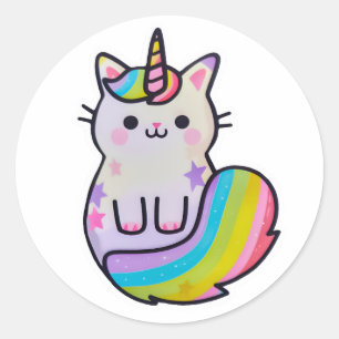 Schattigee kat eenhoorn regenboog ronde sticker