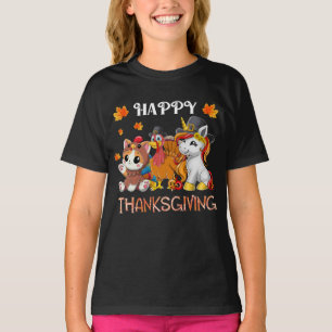 Schattigee Kat Eenhoorn Turkije Happy Thanksgiving T-shirt