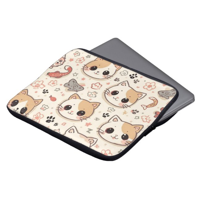 Schattigee Kat eenvoudige huisdier kitten Patroon  Laptop Sleeve (Voorkant top)
