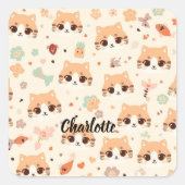 Schattigee Kat eenvoudige huisdier kitten Patroon  Vierkante Sticker (Voorkant)