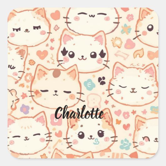 Schattigee Kat eenvoudige huisdier kitten Patroon  Vierkante Sticker (Voorkant)
