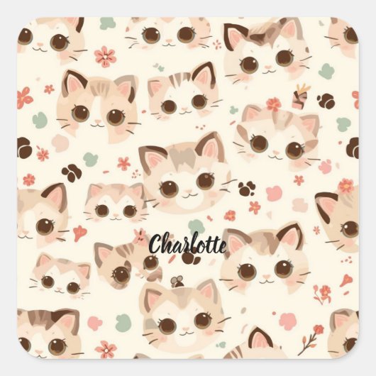 Schattigee Kat eenvoudige huisdier kitten Patroon  Vierkante Sticker (Voorkant)