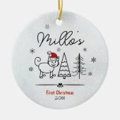 Schattigee kat eerste kerstboom sneeuwvlokken Cera Keramisch Ornament (Voorkant)