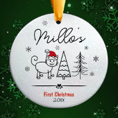 Schattigee kat eerste kerstboom sneeuwvlokken Cera Keramisch Ornament