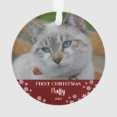 Schattigee kat eerste Kerstmis sneeuwvlokken foto  Ornament (achterkant)