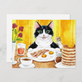 Schattigee kat eet ontbijt briefkaart (Voorkant / Achterkant)