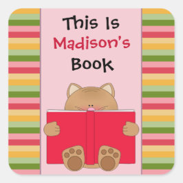 Schattigee kat en boek kinderboekenplaat vierkante sticker