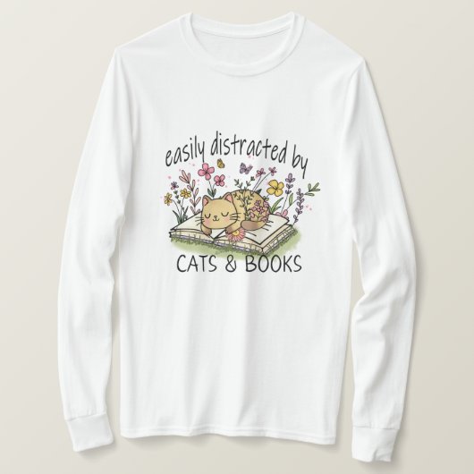 Schattigee Kat en Boeken Shirt Bloemen Kat & Boeke (Design voorkant)