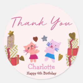 Schattigee kat en cadeaus | Roze verjaardag party Ronde Sticker