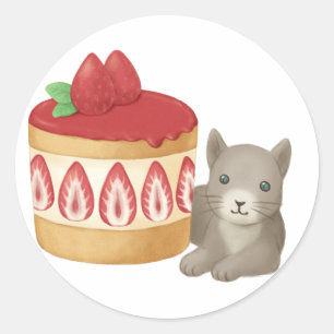 Schattigee kat en dessert illustratie ronde sticker