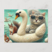 Schattigee kat en eekhoorns wollen zwaan boot briefkaart (Voorkant)