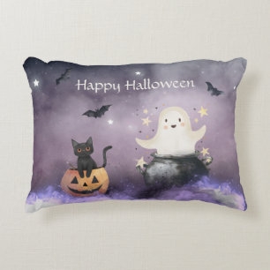 Schattigee kat en geest Halloween Accent Kussen