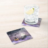 Schattigee kat en geest Halloween Kartonnen Onderzetters (Insitu)